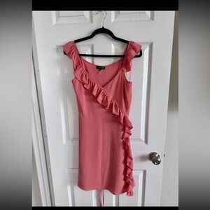 Women’s summer dress orange/coral with ruffle Super Cute!  size 4 Brand New